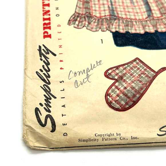 Simplicity Vintage 1950's Pattern #2295 Misses Apron and Mitt One Size - Picture 5 of 6